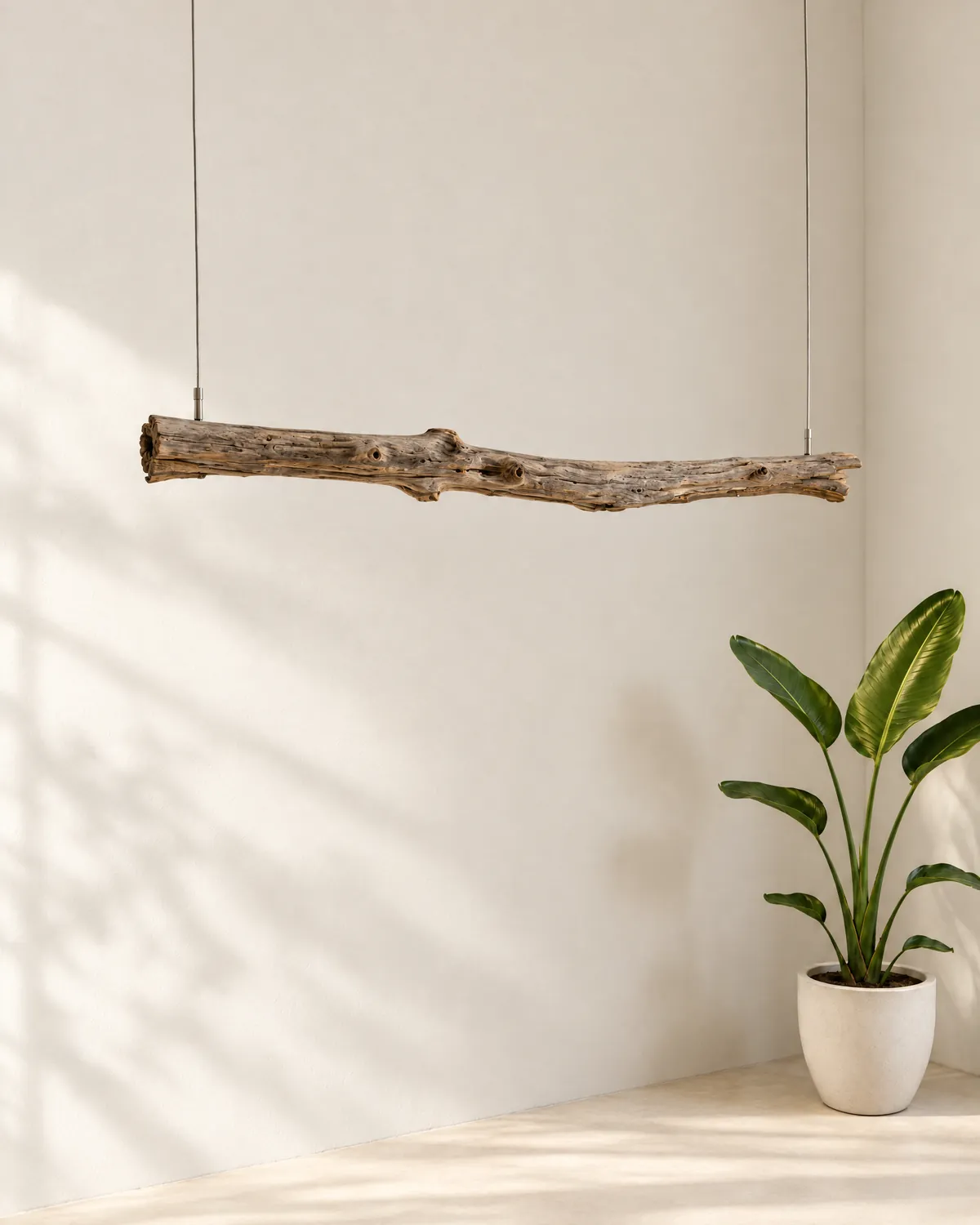 Lámpara colgante Deriva, de madera de mar, apagada con luz de día